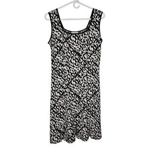 Vintage Y2K Joseph Ribkoff Geometric Tank Dress Black White Stretch Pleats 10